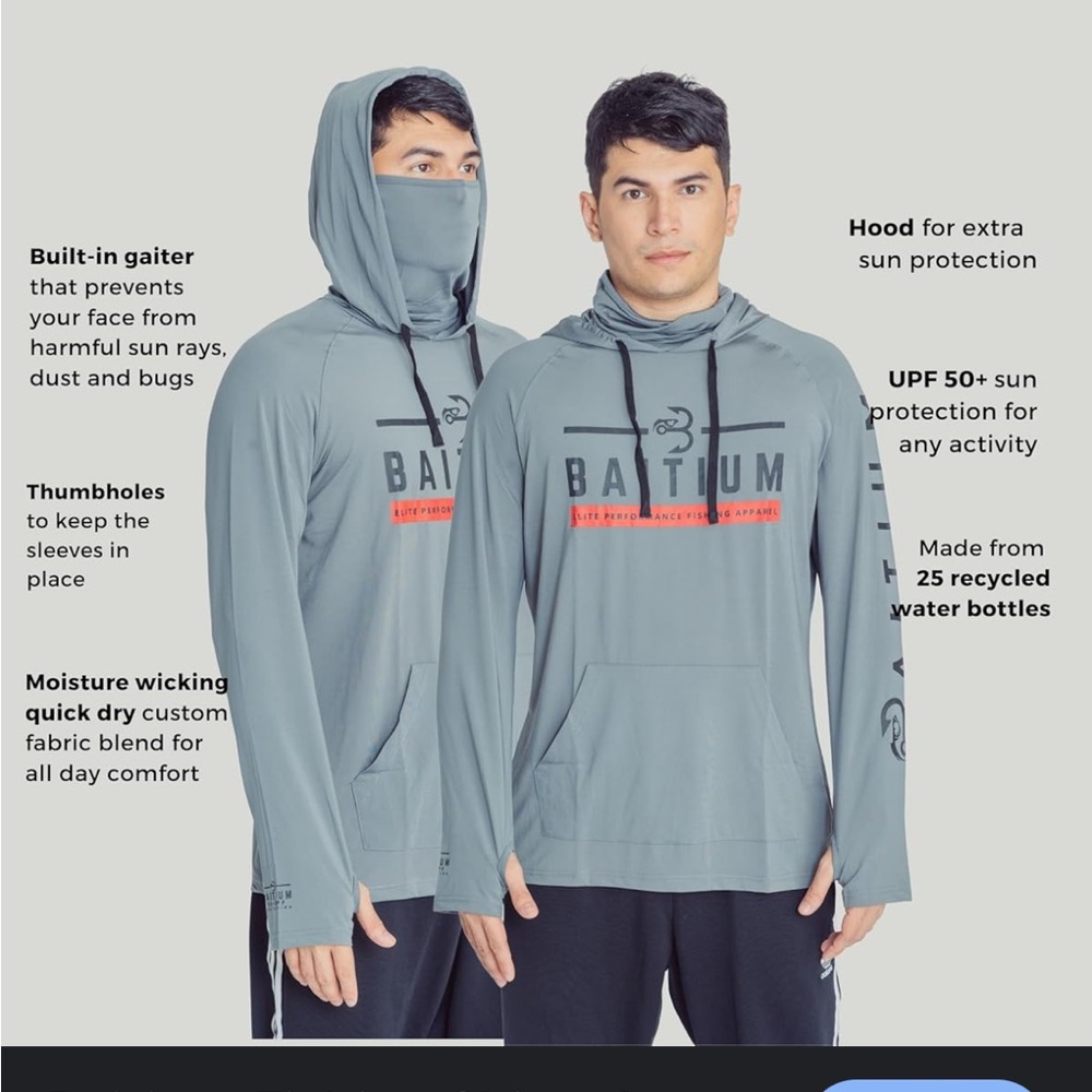 Baiting | Men’s Gray Hooded Sun Protection/ Fishing Shirt